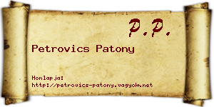 Petrovics Patony névjegykártya